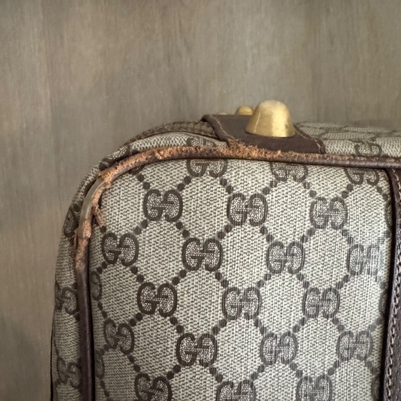 Vintage 1970 Gucci GG Supreme Suitcase Web Stripe Monogram Canvas Gold Closure - Picture 14 of 15